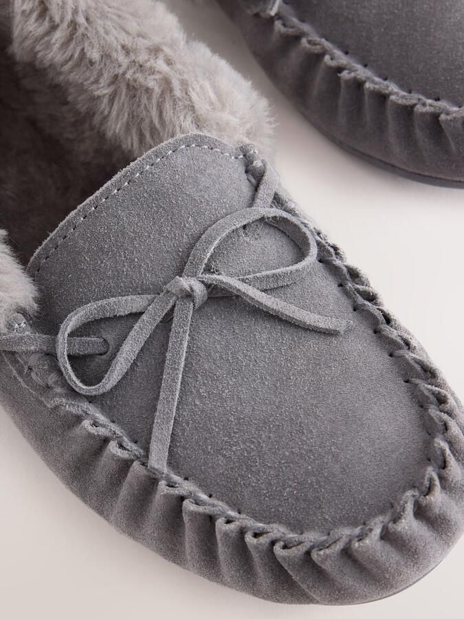 Next Dames Suède moccasinpantoffels Grijs - Foto 4