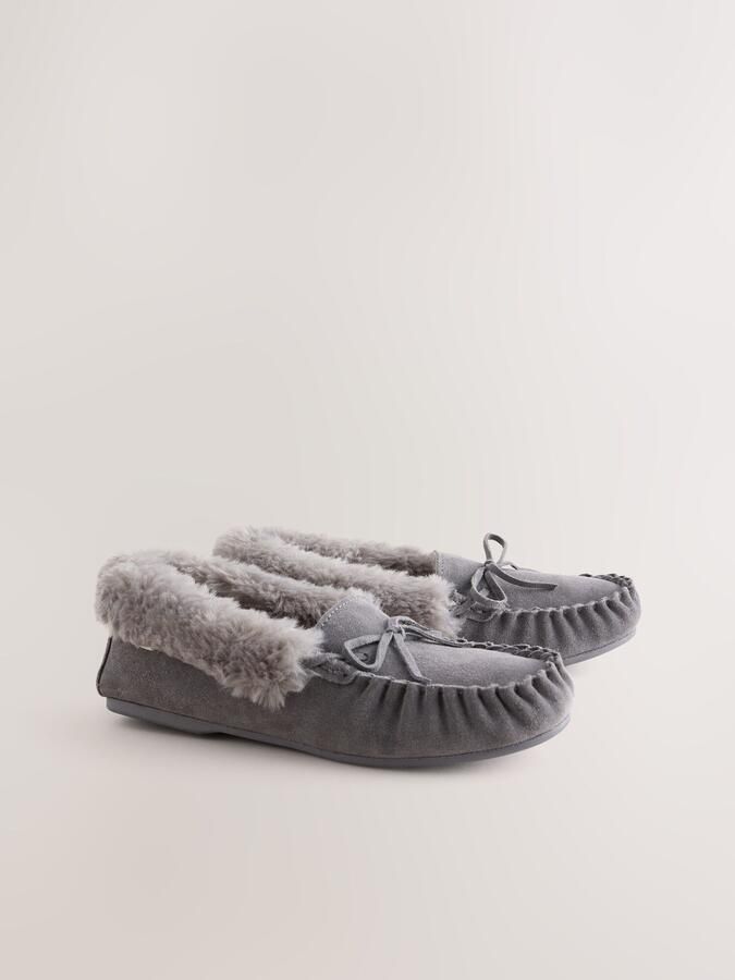 Next Dames Suède moccasinpantoffels Grijs - Foto 6
