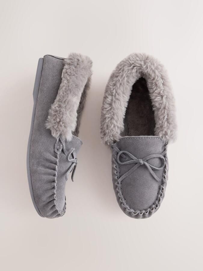 Next Dames Suède moccasinpantoffels Grijs - Foto 3