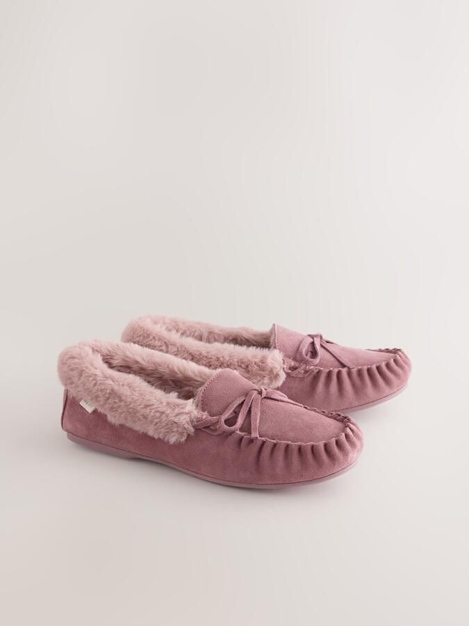 Next Dames Suède moccasinpantoffels Roze - Foto 3
