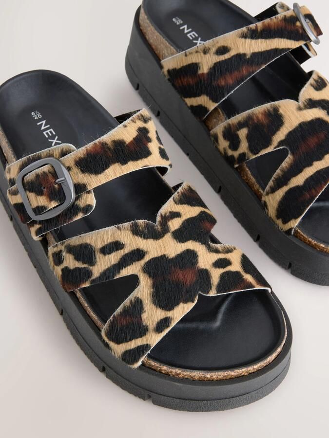 Next Dames Leren sandalen met gesp en bandjes Dierenprint - Foto 4
