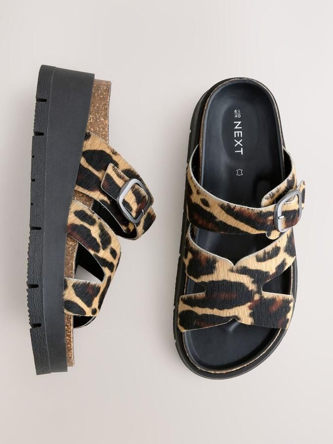 Next Dames Leren sandalen met gesp en bandjes Dierenprint - Foto 5