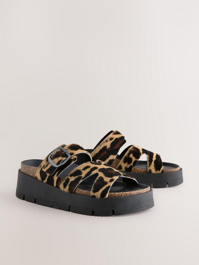 Next Dames Leren sandalen met gesp en bandjes Dierenprint - Foto 6