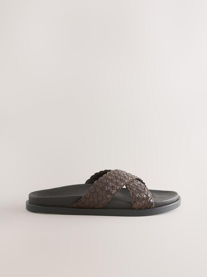 Next Heren N. Premium leren geweven slidesandalen Bruin - Foto 2