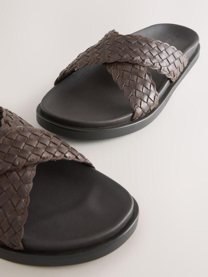 Next Heren N. Premium leren geweven slidesandalen Bruin - Foto 3