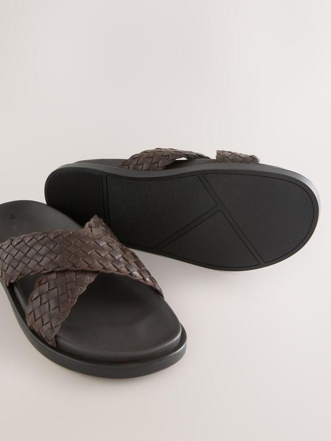 Next Heren N. Premium leren geweven slidesandalen Bruin - Foto 4