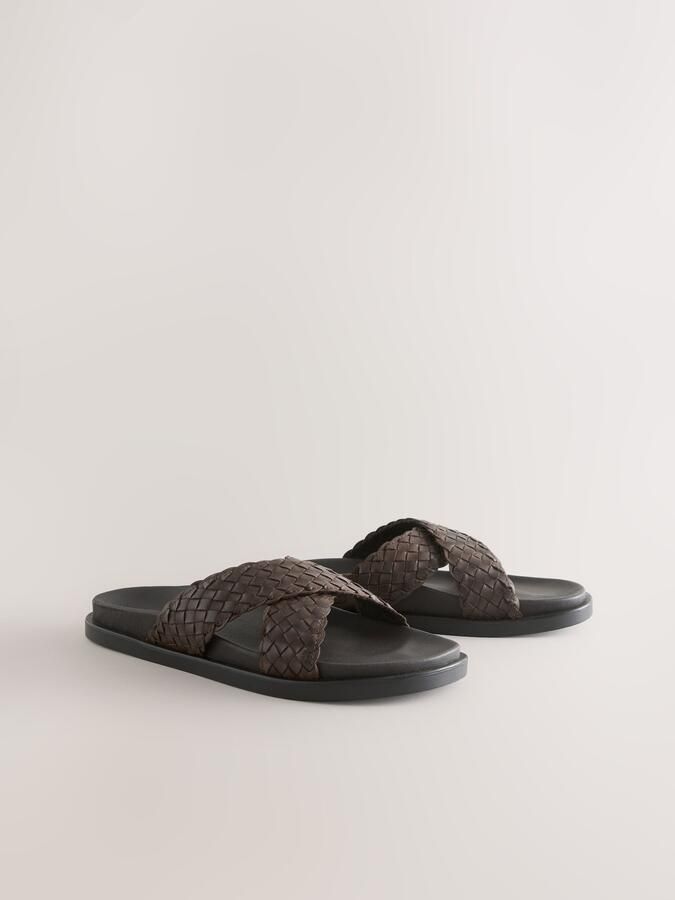 Next Heren N. Premium leren geweven slidesandalen Bruin - Foto 6