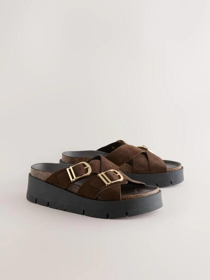 Next Dames Sandalen met plateauzool en dubbele gesp Bruin - Foto 5