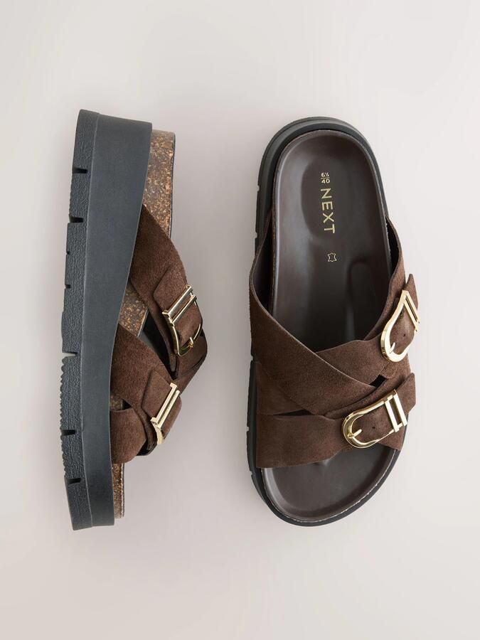 Next Dames Sandalen met plateauzool en dubbele gesp Bruin - Foto 6