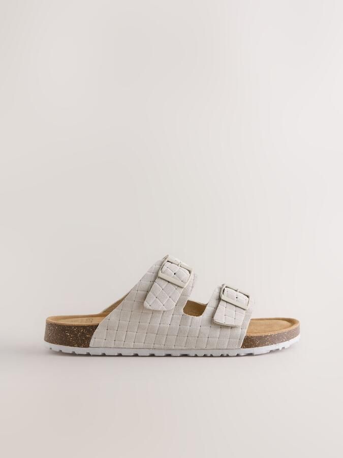 Next Heren Geweven suède sandalen met dubbele gesp en reliëf Crème - Foto 2