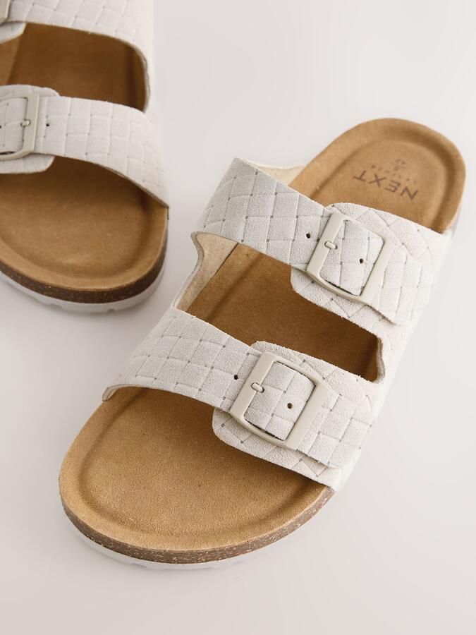 Next Heren Geweven suède sandalen met dubbele gesp en reliëf Crème - Foto 3