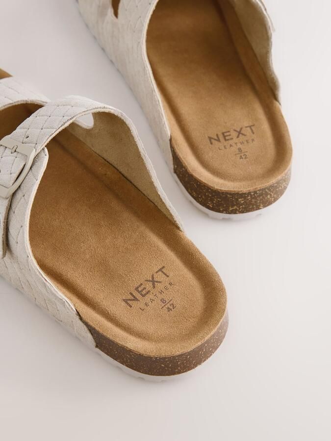 Next Heren Geweven suède sandalen met dubbele gesp en reliëf Crème - Foto 4
