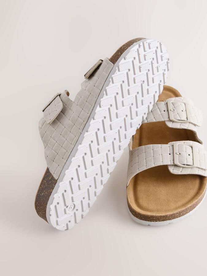 Next Heren Geweven suède sandalen met dubbele gesp en reliëf Crème - Foto 5