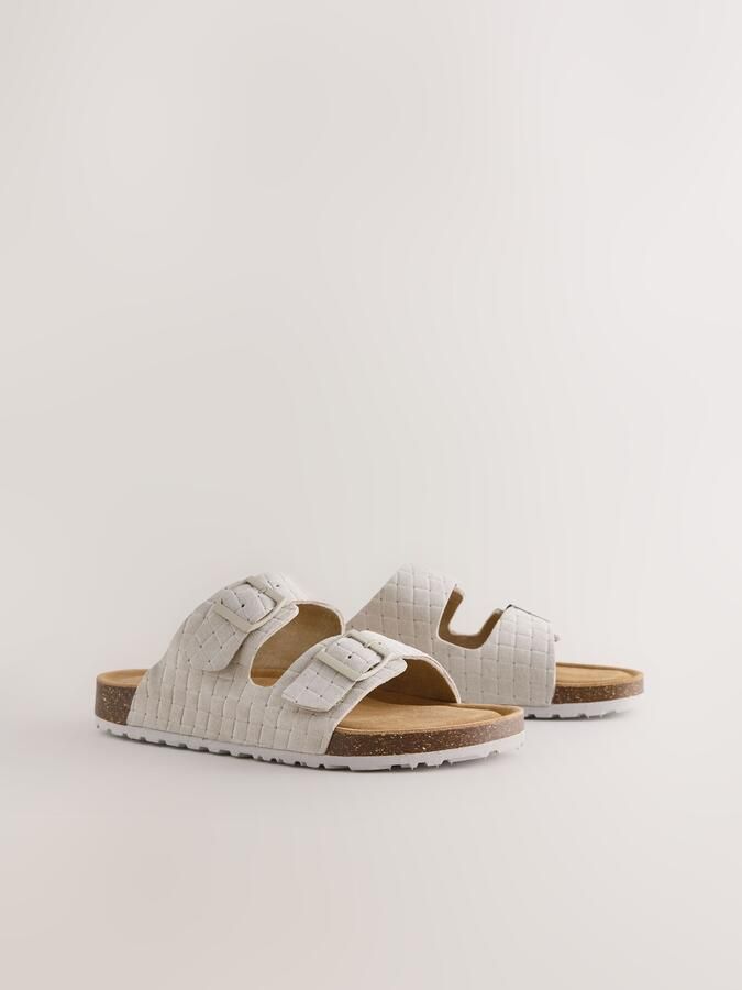Next Heren Geweven suède sandalen met dubbele gesp en reliëf Crème - Foto 6