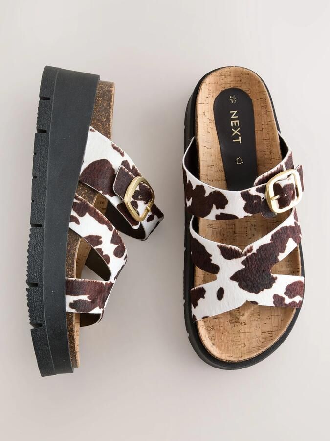 Next Dames Leren sandalen met gesp en bandjes Dierenprint - Foto 3