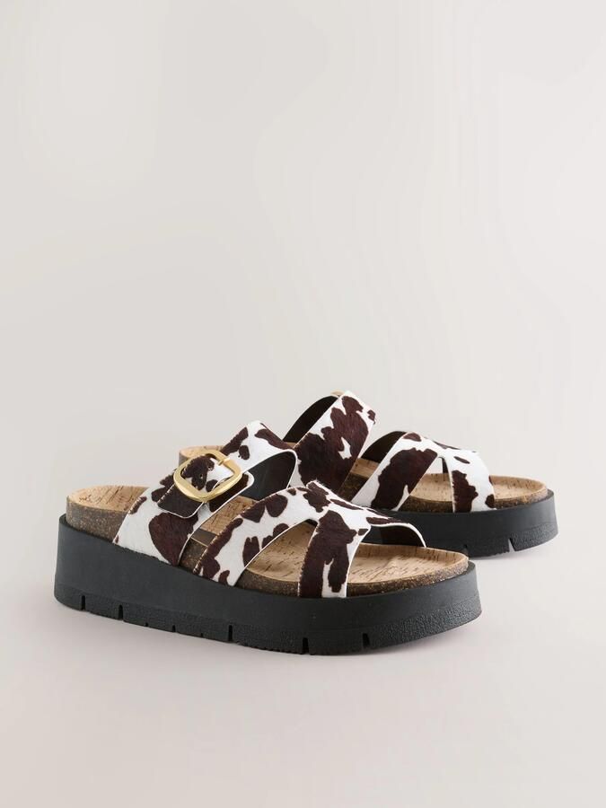 Next Dames Leren sandalen met gesp en bandjes Dierenprint - Foto 4