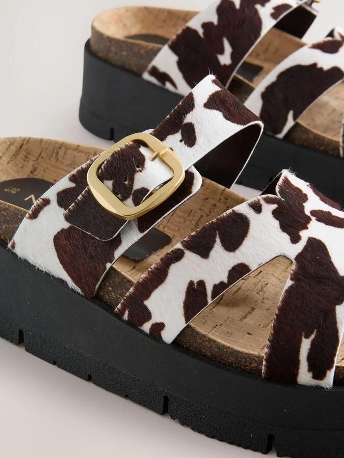 Next Dames Leren sandalen met gesp en bandjes Dierenprint - Foto 5