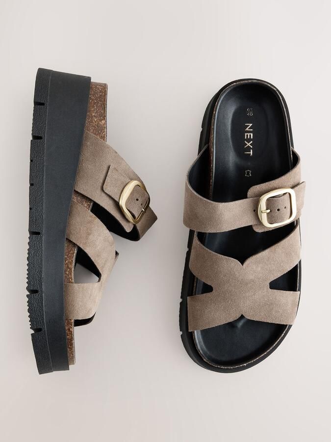 Next Dames Leren sandalen met gesp en bandjes Crème - Foto 2