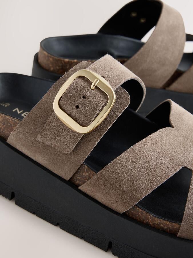 Next Dames Leren sandalen met gesp en bandjes Crème - Foto 3