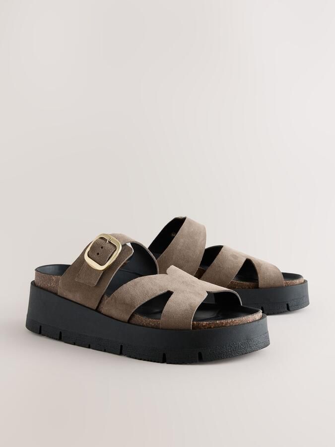 Next Dames Leren sandalen met gesp en bandjes Crème - Foto 5