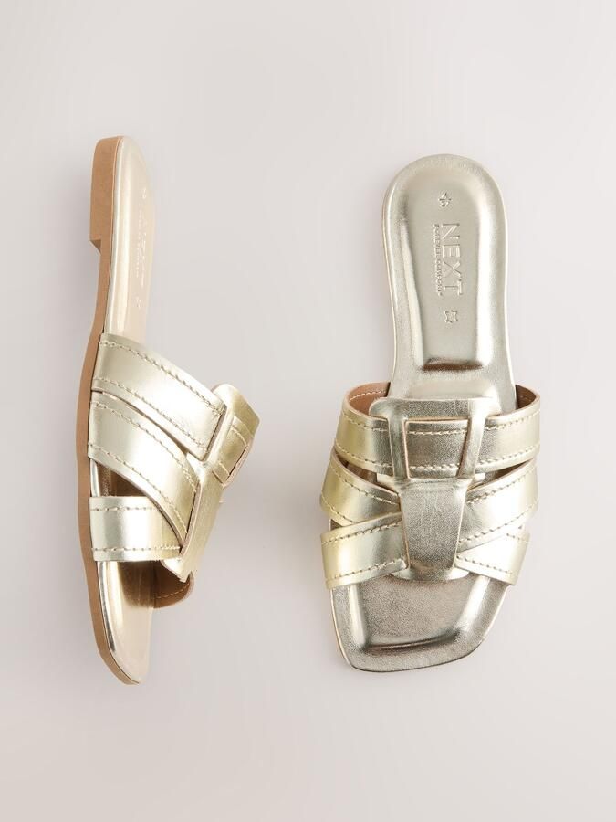Next Dames Forever Comfort muilsandalen met stiksels Goud - Foto 3