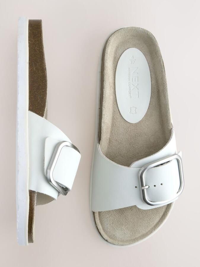 Next Dames Sandalen met enkele bandjes en voetbed Wit - Foto 4