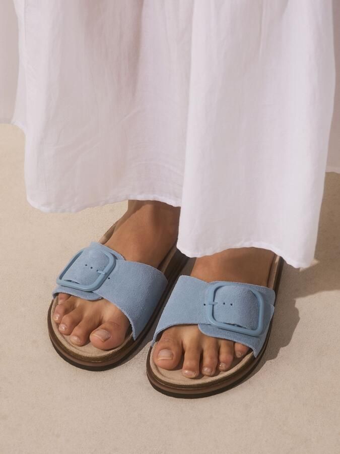 Next Dames Sandalen met enkele bandjes en voetbed Blauw - Foto 5