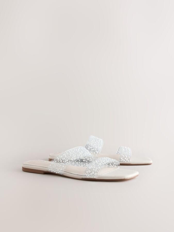 Next Dames Forever Comfort sandalen met pareldetail Wit - Foto 5