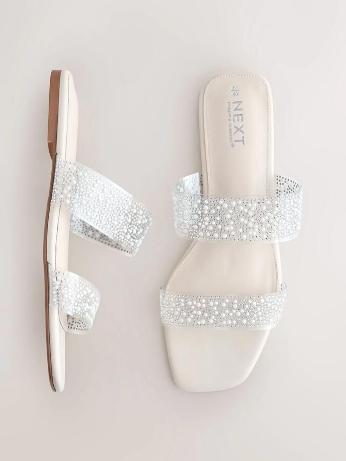 Next Dames Forever Comfort sandalen met pareldetail Wit - Foto 6