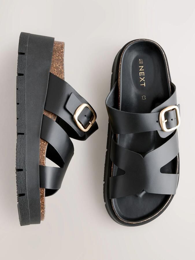 Next Dames Leren sandalen met gesp en bandjes Zwart - Foto 2