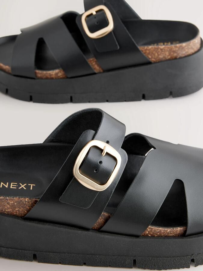 Next Dames Leren sandalen met gesp en bandjes Zwart - Foto 3