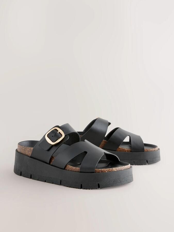 Next Dames Leren sandalen met gesp en bandjes Zwart - Foto 6