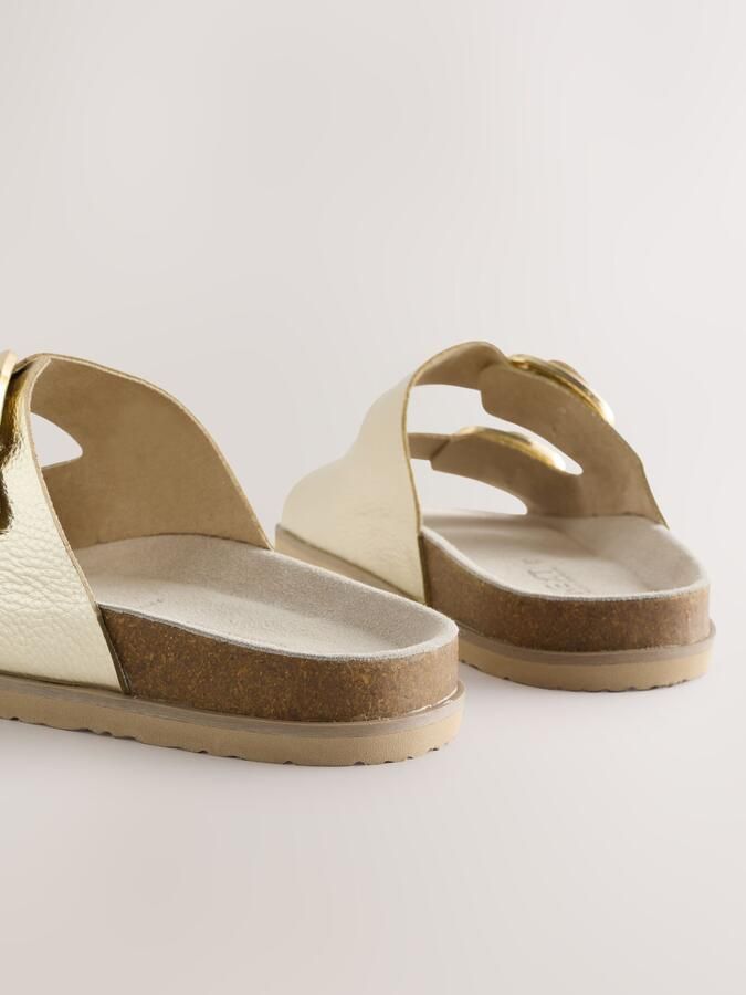 Next Dames Sandalen met twee bandjes voetbed en extra brede pasvorm Goud - Foto 4