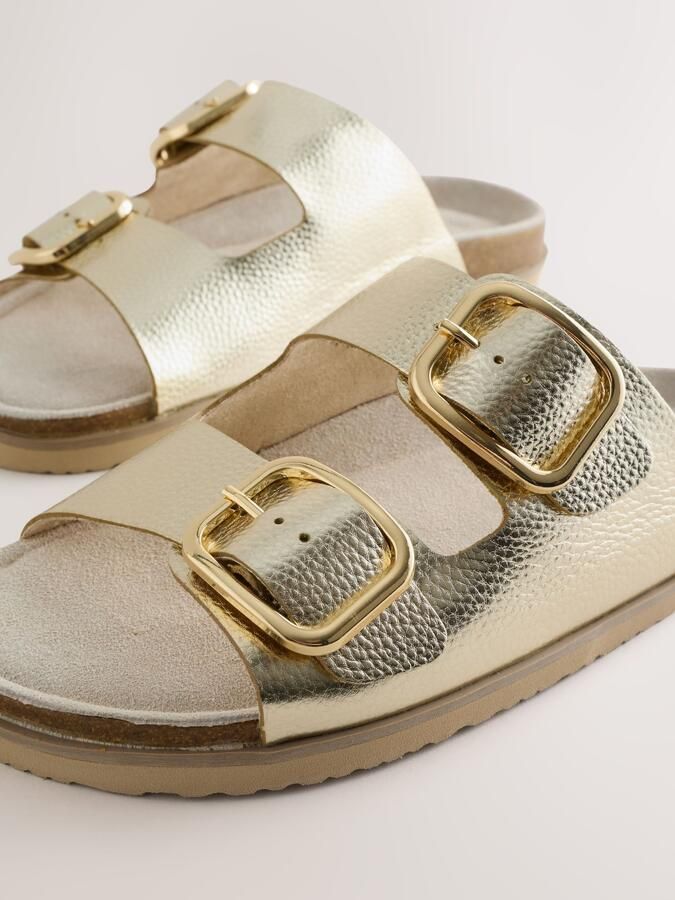 Next Dames Sandalen met twee bandjes voetbed en extra brede pasvorm Goud - Foto 5