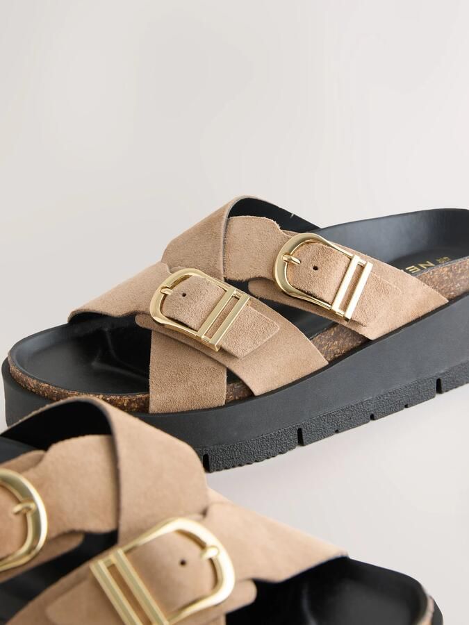 Next Dames Sandalen met plateauzool en dubbele gesp Bruin - Foto 3