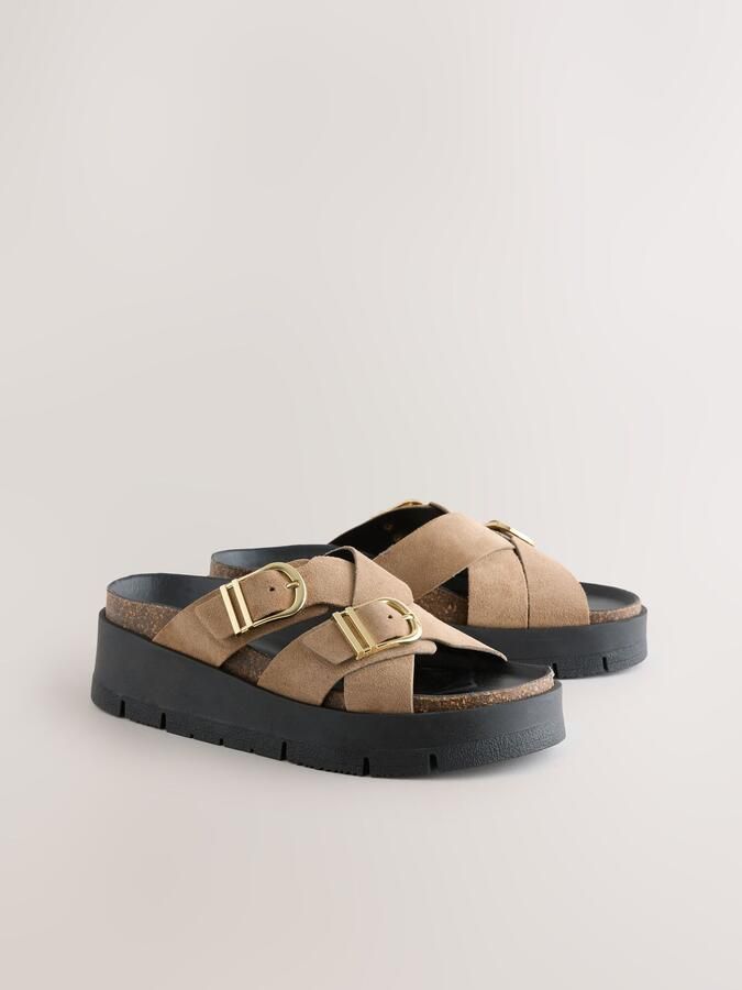 Next Dames Sandalen met plateauzool en dubbele gesp Bruin - Foto 5