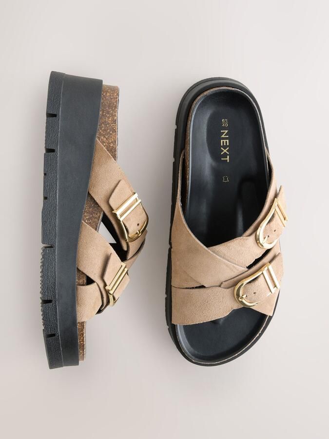 Next Dames Sandalen met plateauzool en dubbele gesp Bruin - Foto 6