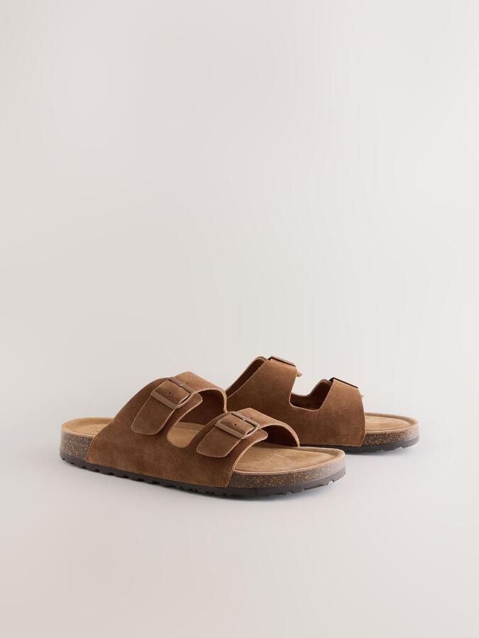Next Heren Leren sandalen met twee gespen Bruin - Foto 5