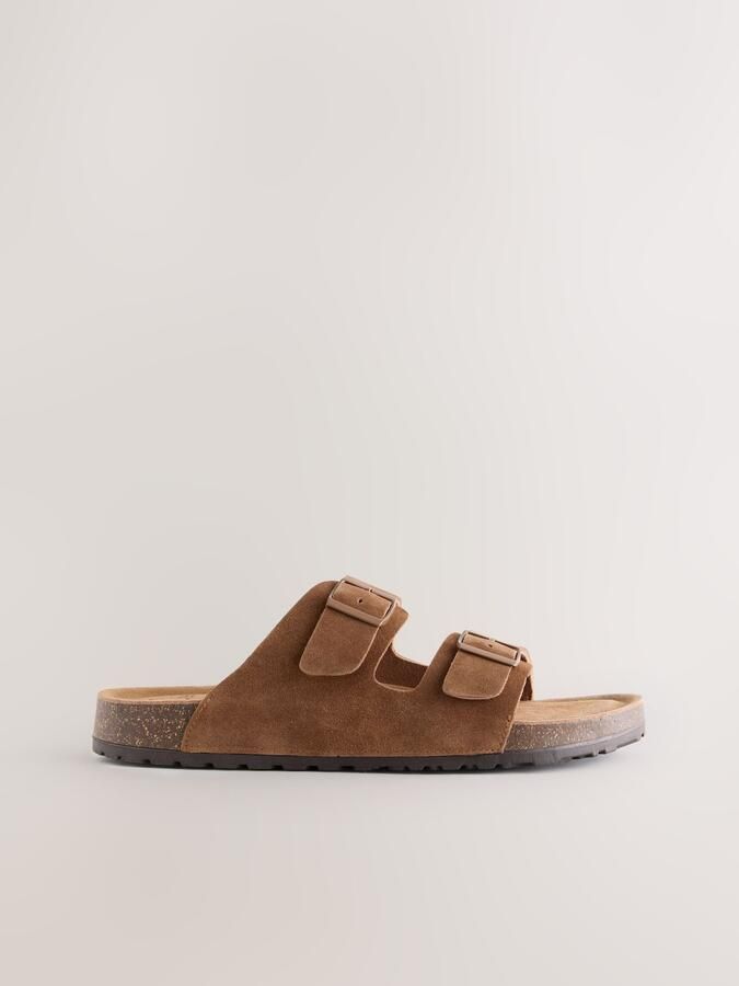 Next Heren Leren sandalen met twee gespen Bruin