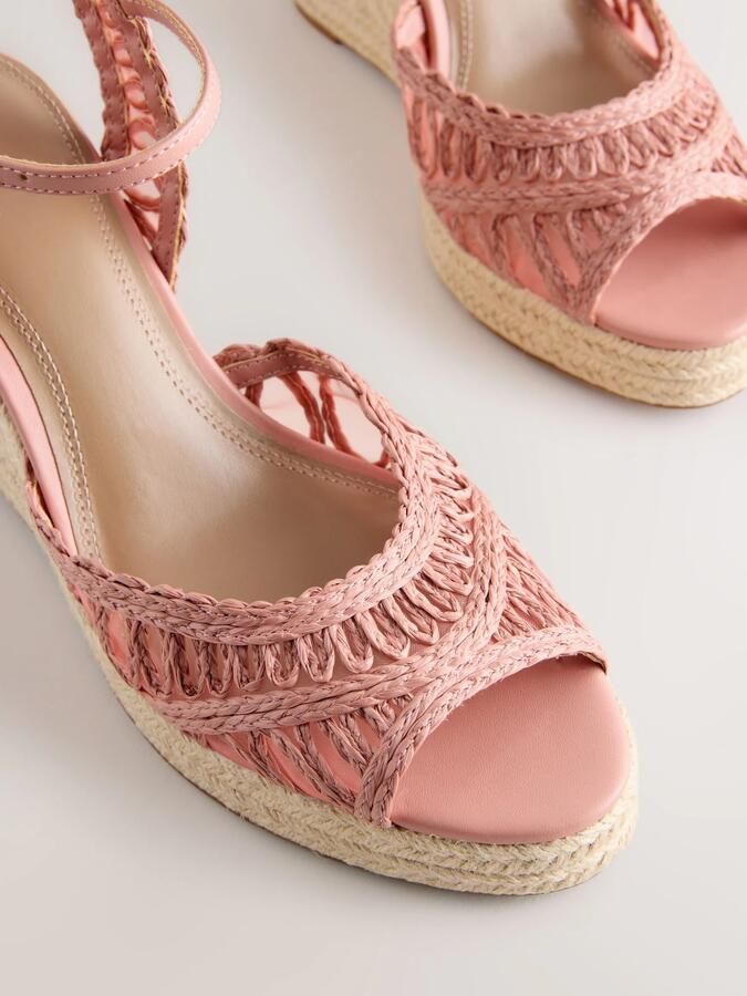 Next Dames Forever Comfort raffia sleehakken met open neus Roze - Foto 4