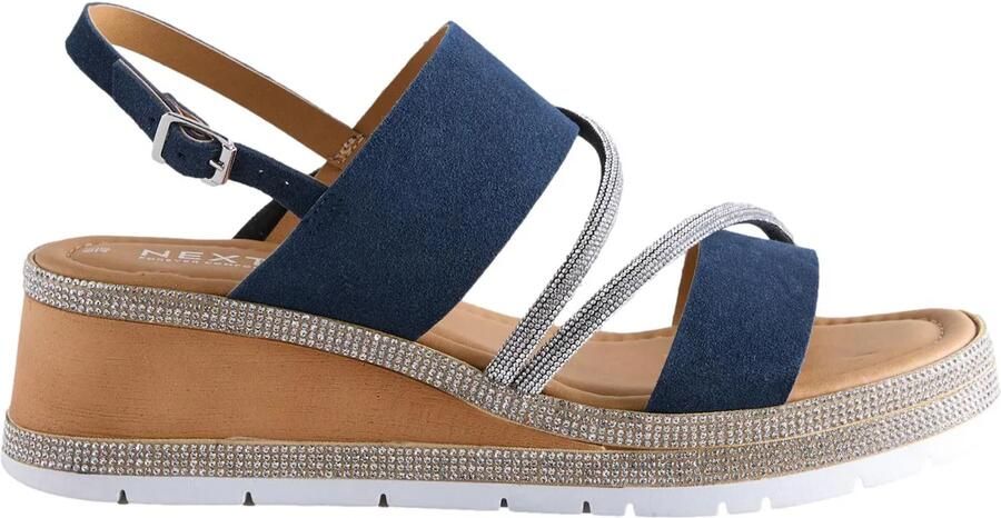 Next Dames Leren sportsandalen met glitterdetail sleehak en open hiel extra brede pasvorm Blauw - Foto 2