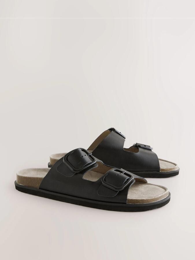 Next Dames Sandalen met twee bandjes voetbed en extra brede pasvorm Zwart - Foto 4