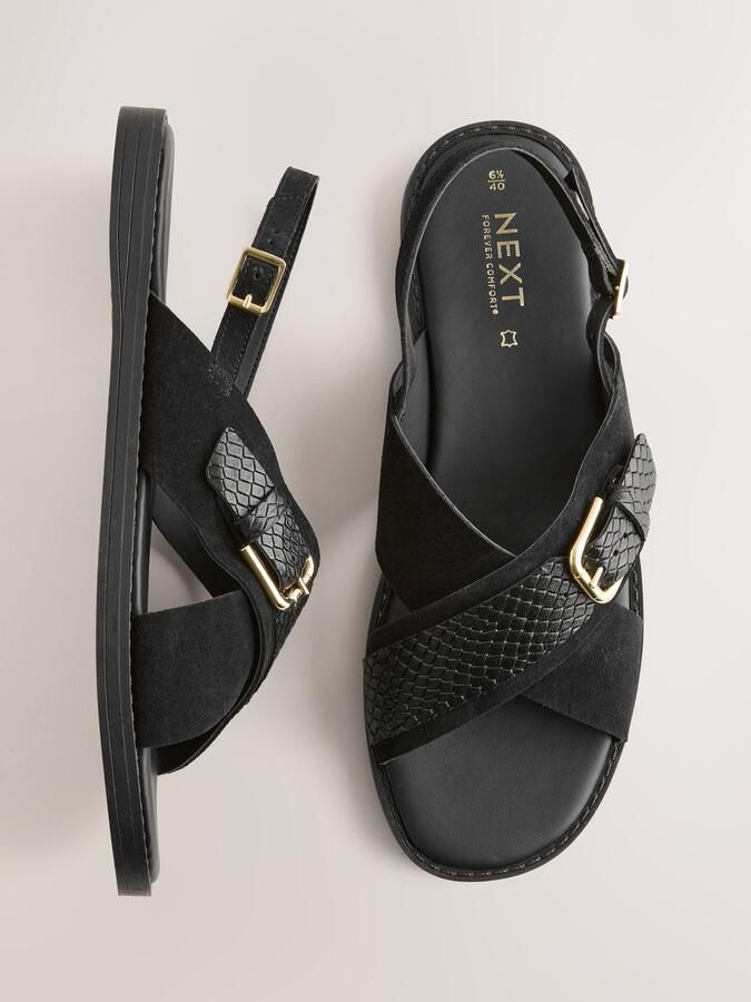 Next Dames Forever Comfort sandalen met gespdetail hielbandje en extra brede pasvorm Zwart - Foto 4