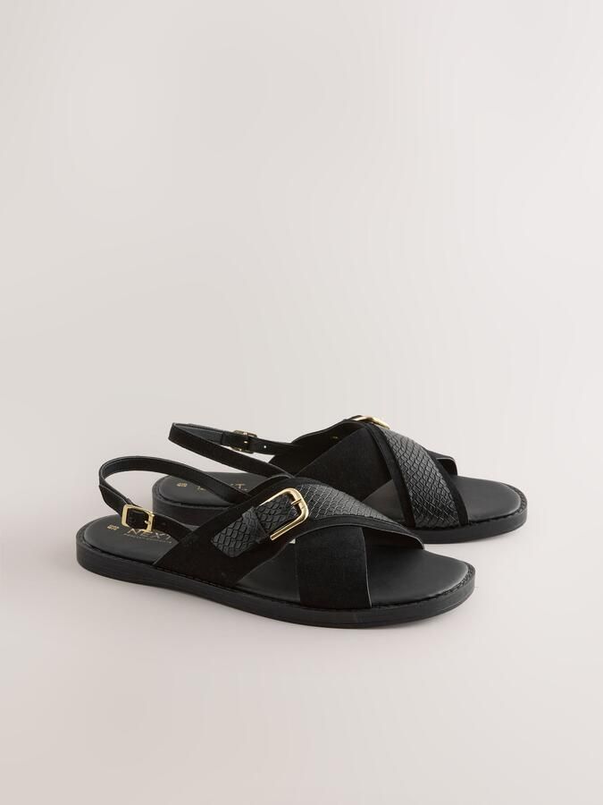 Next Dames Forever Comfort sandalen met gespdetail hielbandje en extra brede pasvorm Zwart - Foto 3