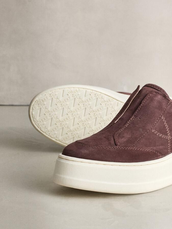 Next Dames Signature leren sneakers met dikke sleehak en plateauzool Bruin - Foto 3