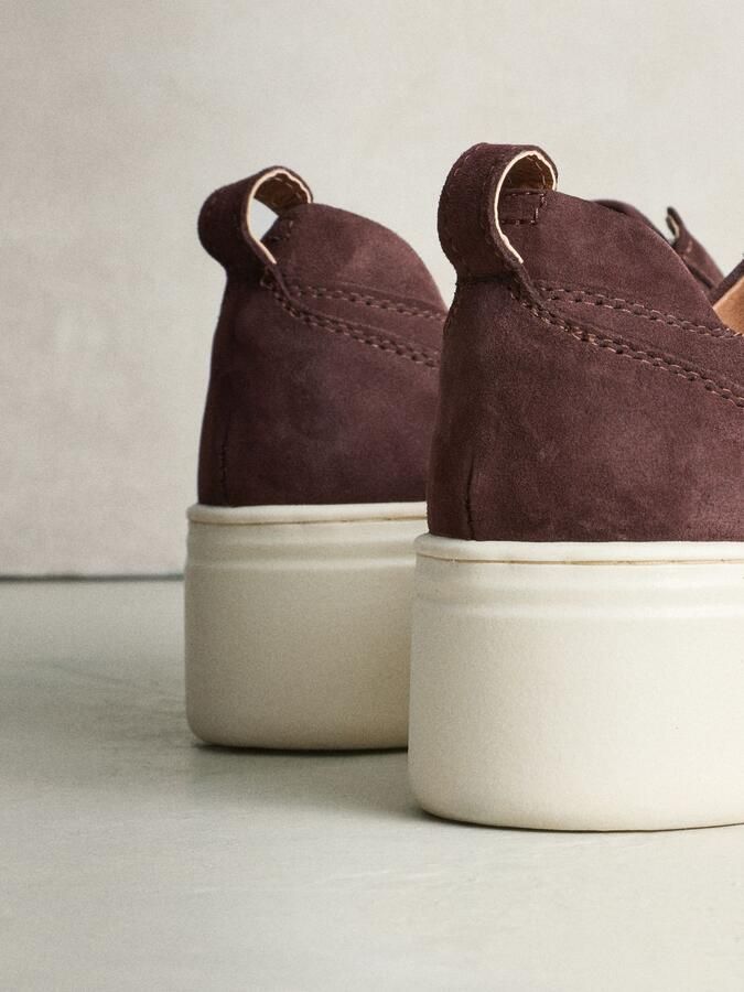Next Dames Signature leren sneakers met dikke sleehak en plateauzool Bruin - Foto 4
