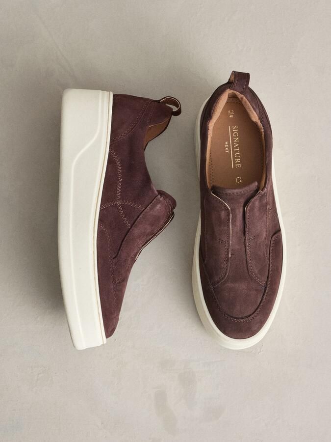 Next Dames Signature leren sneakers met dikke sleehak en plateauzool Bruin - Foto 5