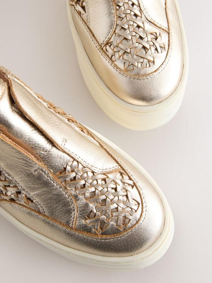 Next Dames Forever Comfort gevlochten leren platte sleehakken Goud - Foto 6