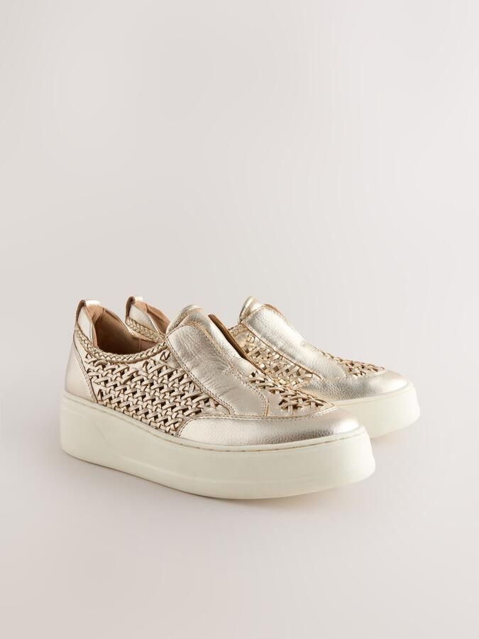Next Dames Forever Comfort gevlochten leren platte sleehakken Goud - Foto 3