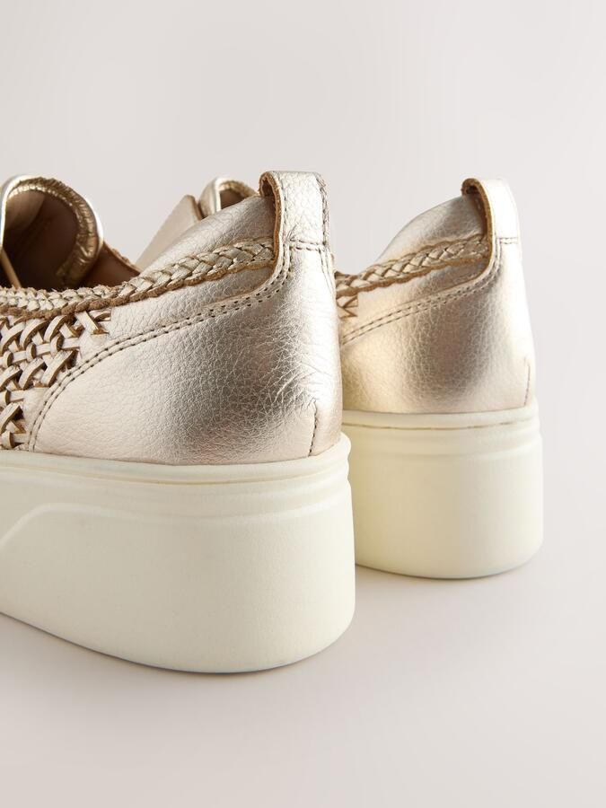 Next Dames Forever Comfort gevlochten leren platte sleehakken Goud - Foto 4